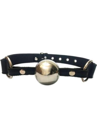 Rouge Adjustable Leather Adjustable Ball Gag with Stainless Steel Ball - Black and Silver