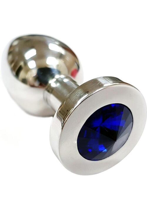 Rouge Smooth Stainless Steel Anal Plug - Medium - Blue Jewel