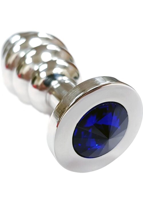 Rouge Threaded Stainless Steel Anal Plug - Medium - Blue Jewel