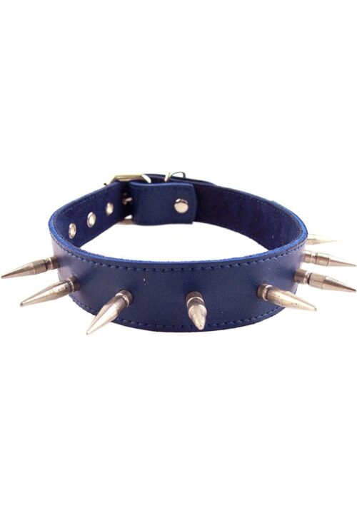 Rouge Adjustable Leather Spiked Collar - Blue