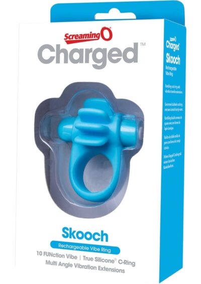 Charged Skooch Rechargeable Vibe Silicone Cock Ring Waterproof - Blue