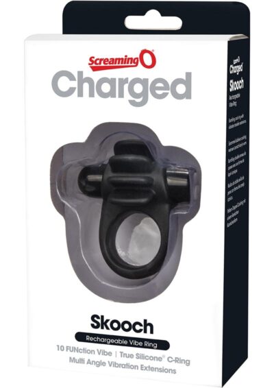 Charged Skooch Rechargeable Vibe Silicone Cock Ring Waterproof - Black