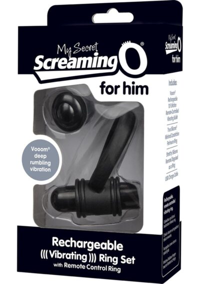 My Secret USB Rechargeable Vibrating Silicone Cock Ring Set For Him Waterproof - Black