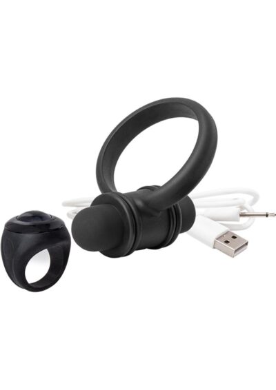 My Secret USB Rechargeable Vibrating Silicone Cock Ring Set For Him Waterproof - Black