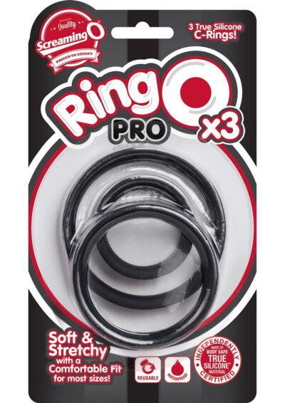 RingO Pro x3 Silicone Cock Rings Set Waterproof - Black (3 piece pack)