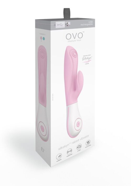 OVO E7 USB Rechargeable Silkskyn Silicone Textured Rabbit Vibrator Waterproof - Pink