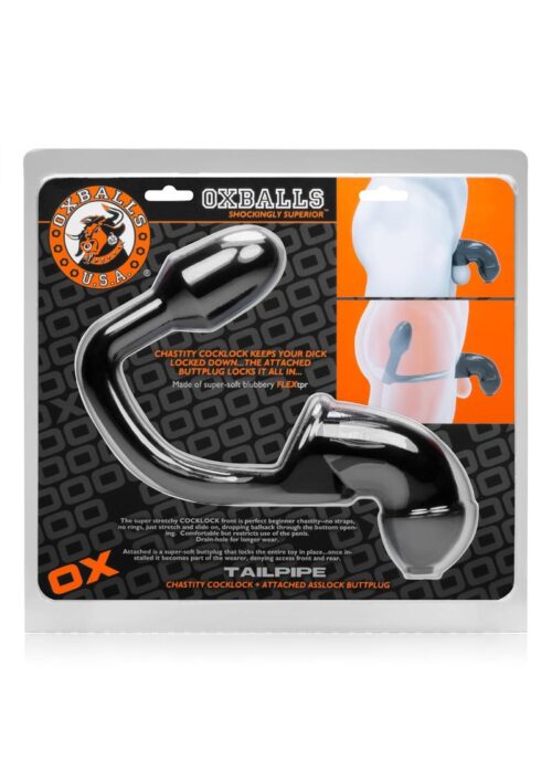 Oxballs Tailpipe Chastity Cock Lock with Butt Plug - Black