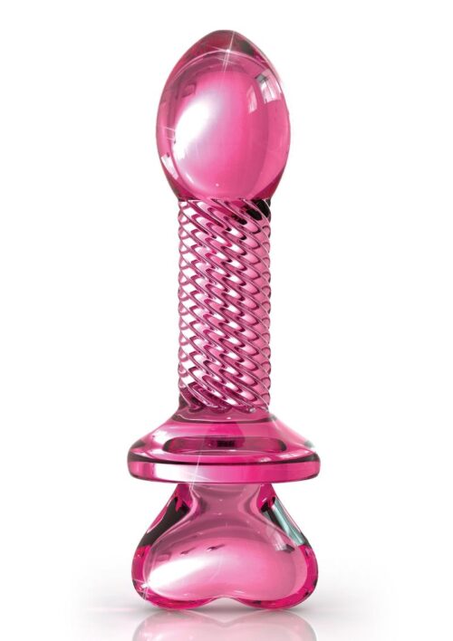 Icicles No. 82 Textured Glass Juicer Anal Probe with Heart Shaped Handle - Pink