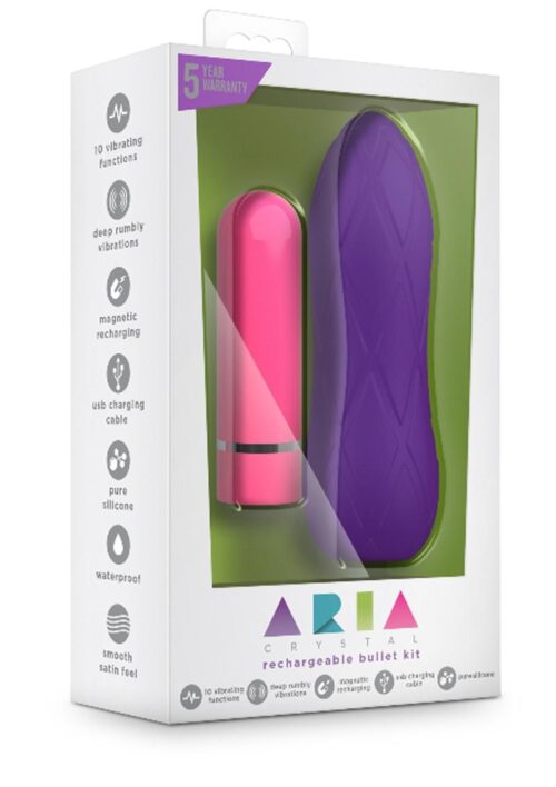 Aria Crystal Silicone Rechargeable Bullet Kit Waterproof Plum