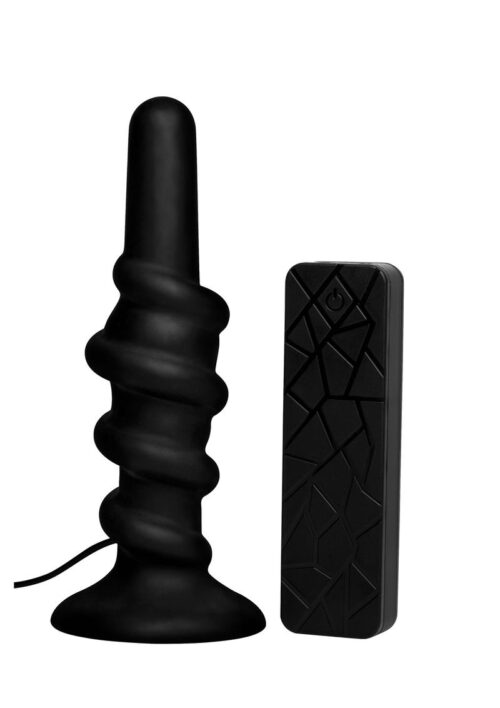 Prostatic Play Coiled Vibrating Silicone Anal Plug with Controller - Black