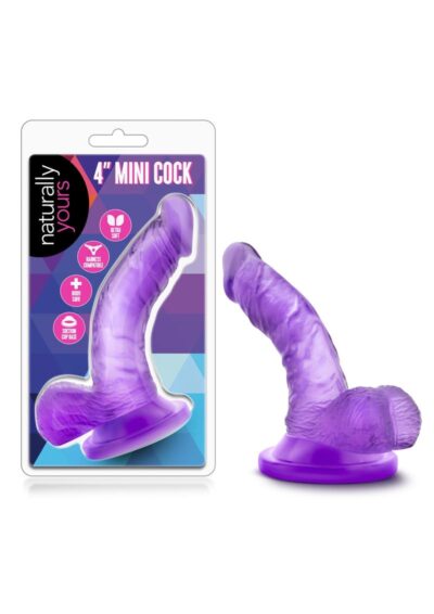 Naturally Yours Mini Dildo with Balls 4.75in - Purple