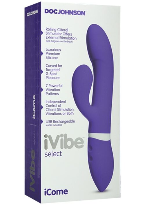 iVibe Select Silicone iCome USB Rechargeable Rabbit Vibrator Waterproof 9in - Purple