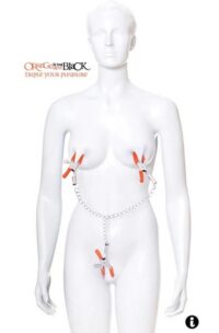 The 9`s - Orange Is The New Black Triple Your Pleasure Nipple and Clitoral Clamps with Chain - Orange