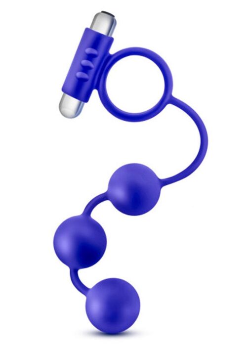 Performance Penetrator Silicone Anal Beads with Vibrating Cock Ring - Indigo