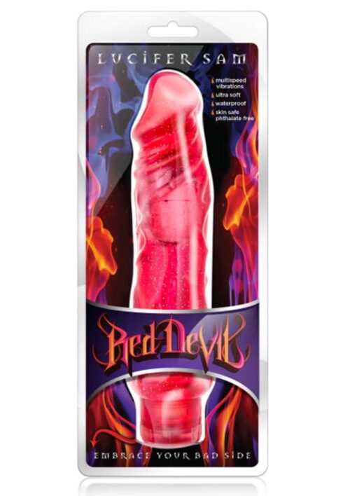 Red Devil Lucifer Sam Vibrating Dildo 9in - Red