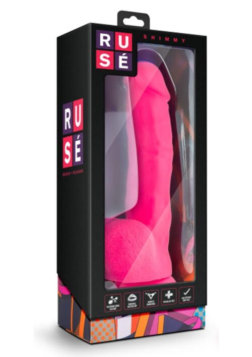 Ruse Shimmy Silicone Dildo with Balls 8.75in - Hot Pink