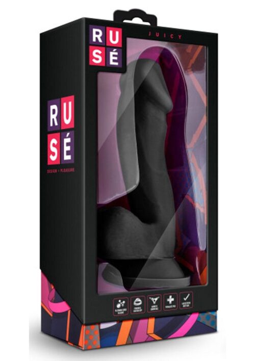 Ruse Juicy Silicone Dildo With Balls 7in - Black
