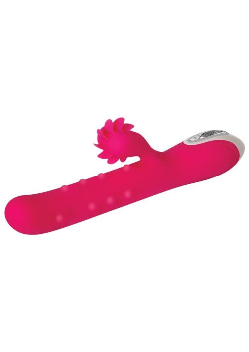 Love Spun Rechargeable Silicone Dual Vibrator with Spinning Clitoral Stimulation and 70 Functions - Pink
