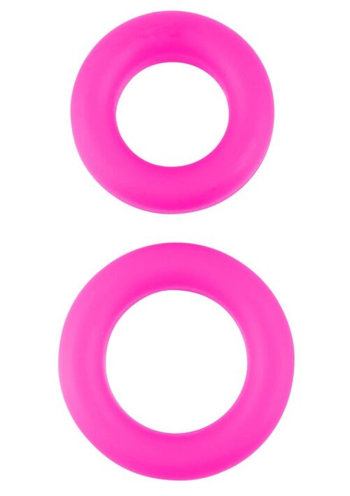 Neon Stretchy Silicone Cock Ring Set Pink 2 Each Per Set