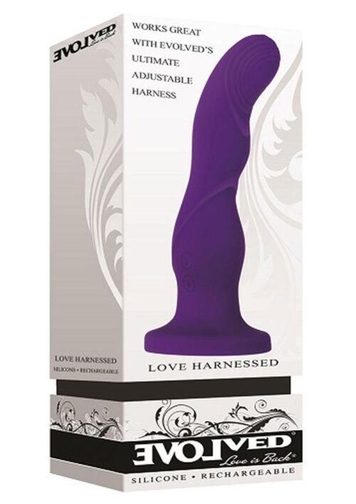 Love Harnessed Rechargeable Silicone Strap On Vibrator - Purple