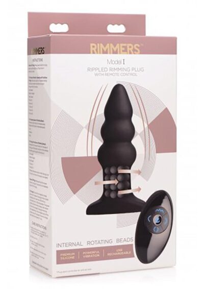 Rimmers Model I Rechargeable Silicone Rippled Rimming Plug with Remote Control - Black