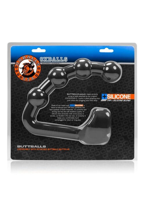 Oxballs Buttballs Silicone Cock Sling-2 with Attached Butt Plug - Black