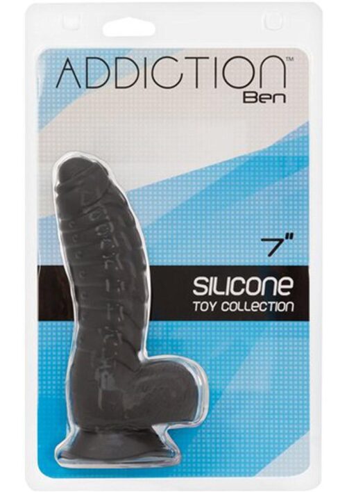 Addiction Toy Collection Ben Silicone Dildo with Balls 7in - Black