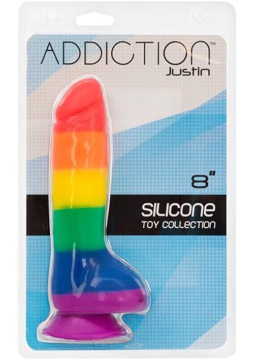 Addiction Toy Collection Justin Silicone Dildo with Balls 8in - Multi-Color