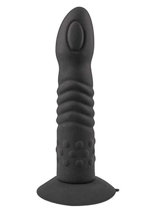 Commander Silicone Adjustable Harness with Ribbed Dildo - Black