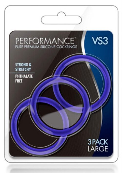 Performance VS3 Pure Premium Silicone Cock Rings (3 Pack) - Large - Indigo
