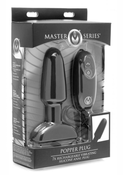 Master Series Popper Plug Rechargeable Vibrating Silicone Anal Plug Large - Black