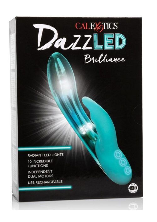 Dazzled Brilliance LED Lights USB Rechargeable Dual Vibrator Waterproof Metallic 5in - Teal