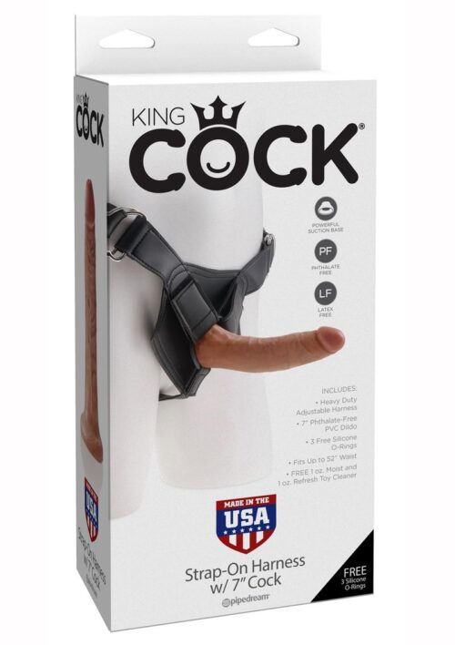 King Cock Strap on Harness with Dildo 7in - Caramel