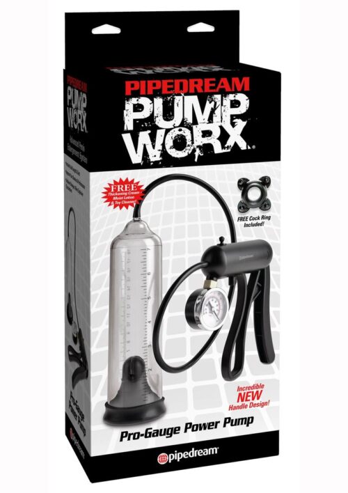 Pump Worx Pro-Gauge Power Penis Pump - Clear and Black