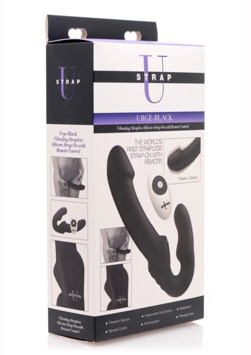 Strap U Urge Rechargeable Silicone Strapless Strap On with Remote Control - Black