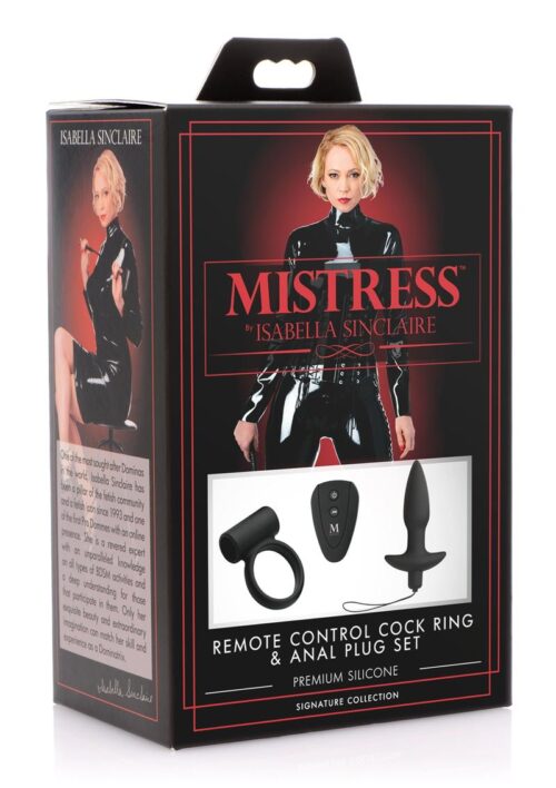 Mistress By Isabella Sinclaire Vibrating Cock Ring and Anal Plug with Remote - Black