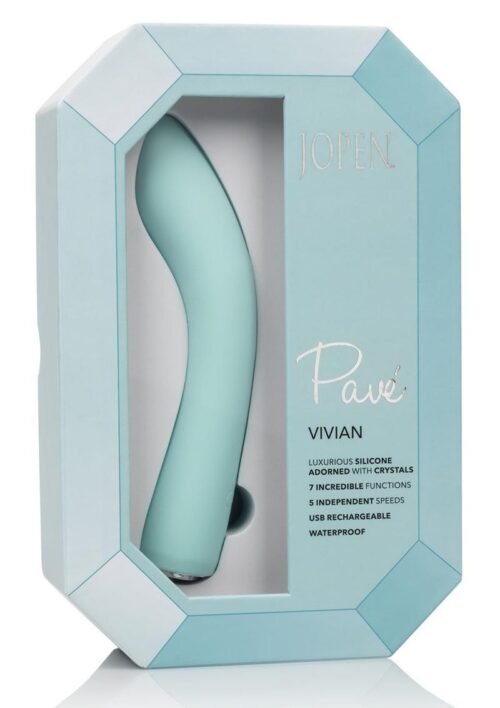 Jopen Pave Vivian Rechargeable Silicone Vibrating Curved Wand Massager with Crystals - Teal