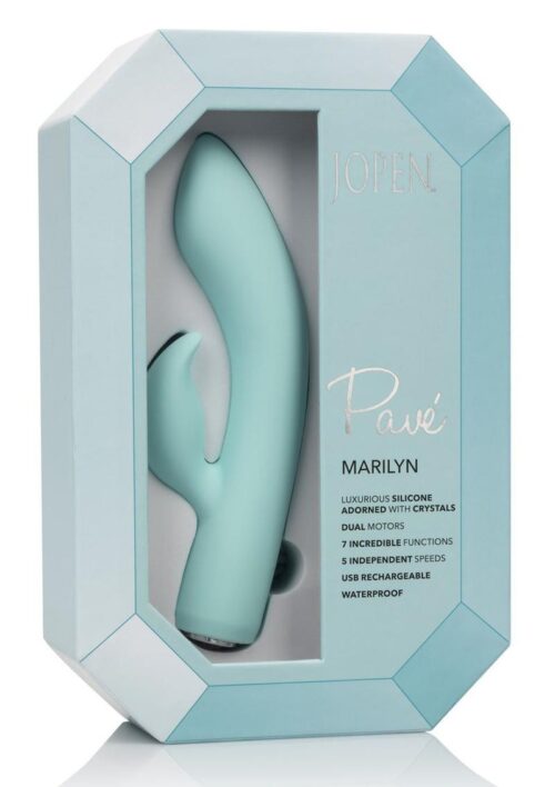 Jopen Pave Marilyn Rechargeable Silicone Curved Rabbit Vibrator with Crystals - Teal