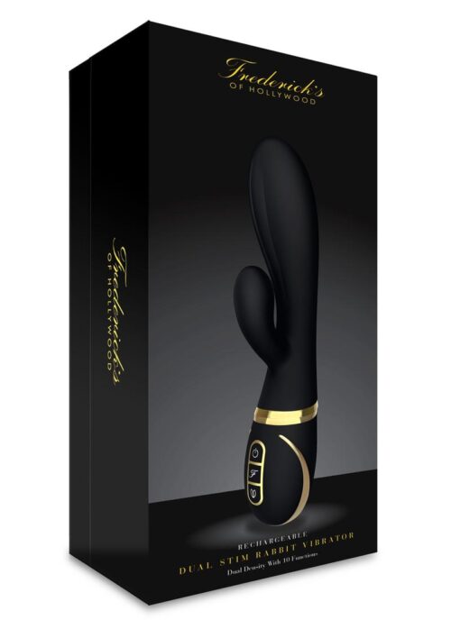 Frederick`s Of Hollywood USB Rechargeable Dual Stim Rabbit Vibrator Silicone Dual Density Splash Proof 6in - Black