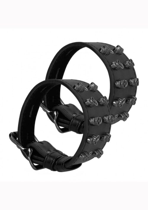 Ouch! Skulls and Bones Skull Handcuffs Leather - Black
