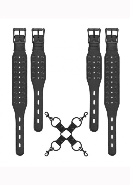 Ouch! Skulls And Bones Spiked Hogtie Leather -Black