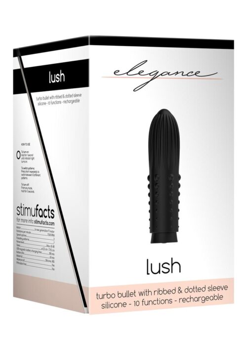 Elegance Lush Turbo Rechargeable Bullet With Silicone Sleeve Vibrator - Black