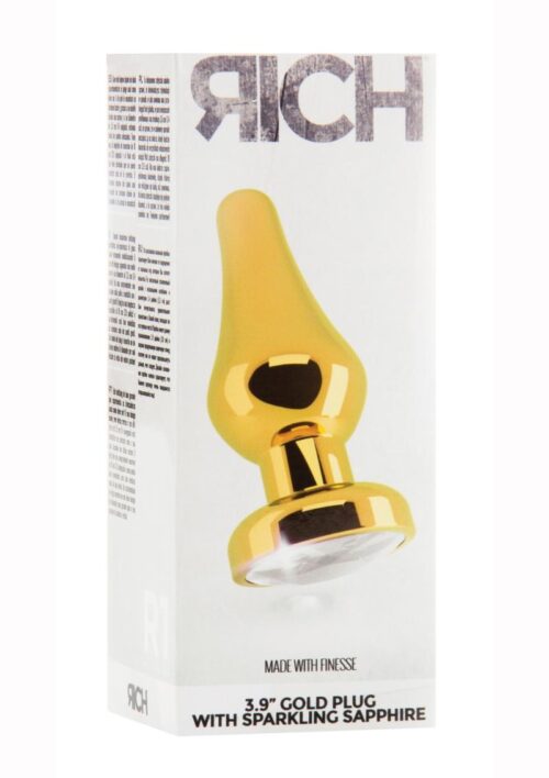 Rich R1 Butt Plug With Sparkling Sapphire -3.9in - Gold