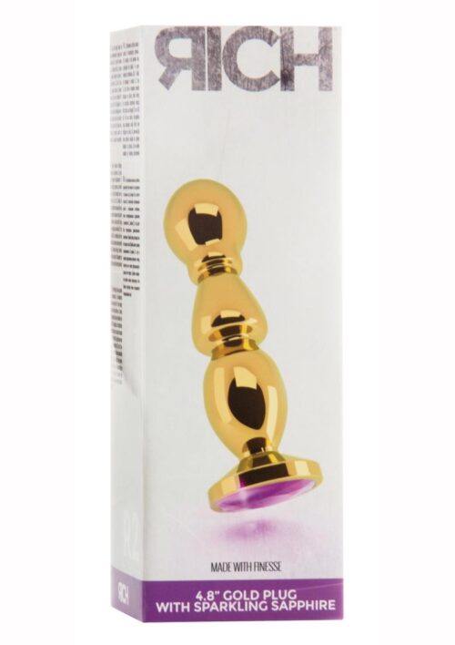 Rich R2 Butt Plug With Sparkling Sapphire - 4.8 in - Gold