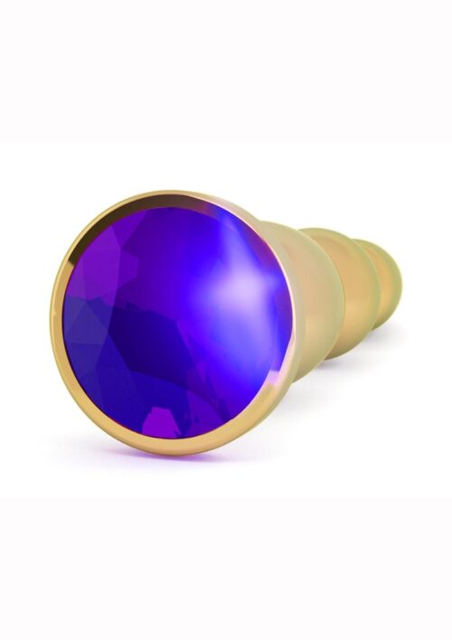 Rich R3 Butt Plug With Sparkling Sapphire - 4.8in - Gold