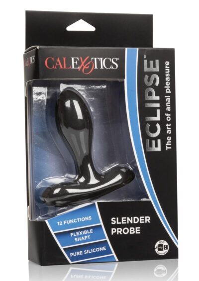 Eclipse Slender Probe Silicone USB Rechargeable Anal Plug Waterproof 3.75in - Black