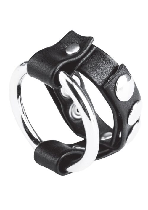 Blue Line C and B Gear Metal Cock Ring with Adjustable Snap Ball Strap - Black