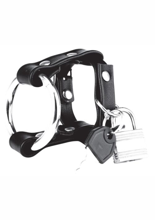 Blue Line C and B Gear Metal Cock Ring with Locking Ball Strap - Black