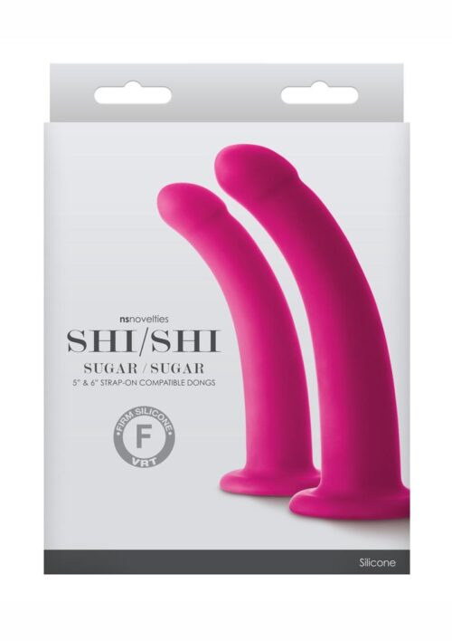 Shi/Shi Sugar/Sugar Silicone Strap-on Compatible Dong (2 Per Set) - Pink