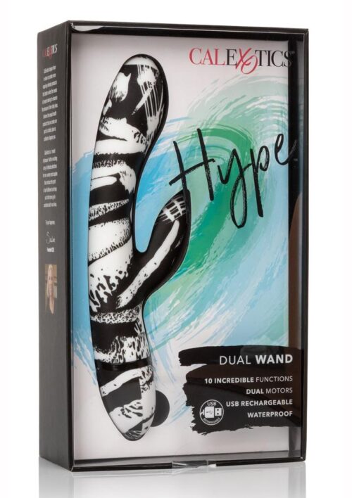 Hype Dual Wand USB Rechargeable Vibrator Waterproof - Black and White